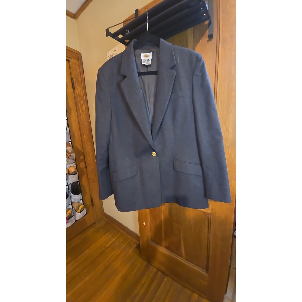Talbots Vintage Wool Blazer Jacket Charcoal Gray Single Button Sz 16